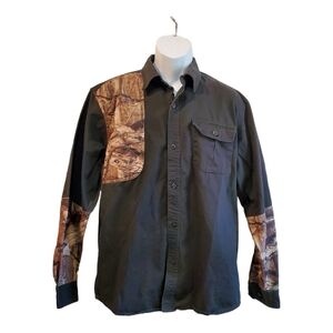 Men's Black & Camo Button Down Shirt‎ Size L